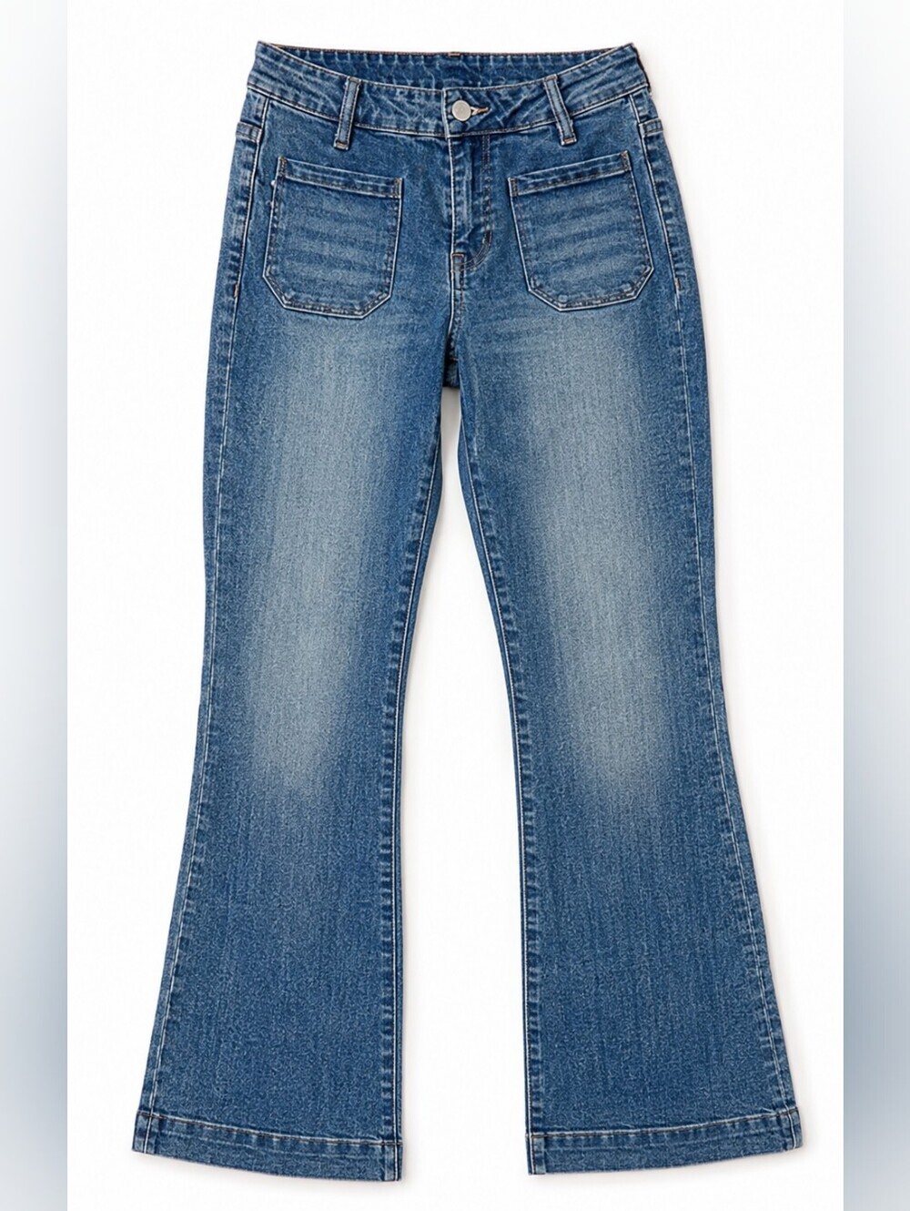 Risen High Rise Ankle Boot Cut Jeans Patch Pocket Medium Wash Size 7/28